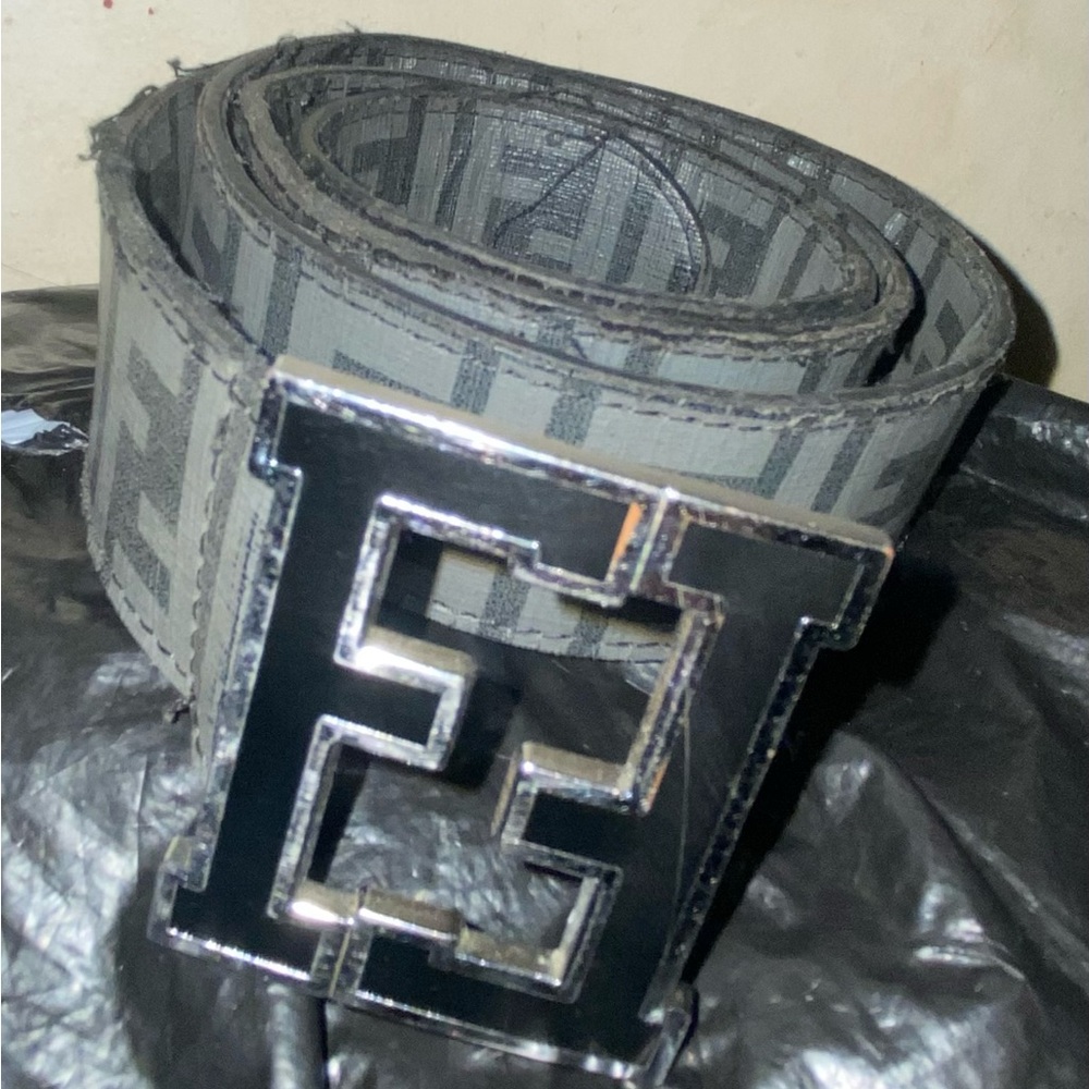 Men's Gray FENDI Designer Belt with Silver Buckle
